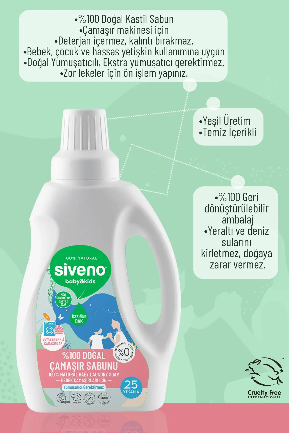 %100 Doğal Bebek Çamaşır Sabunu Kendinden Yumuşatıcılı Bitkisel Deterjan Konsantre 750 ml X 2 Adet