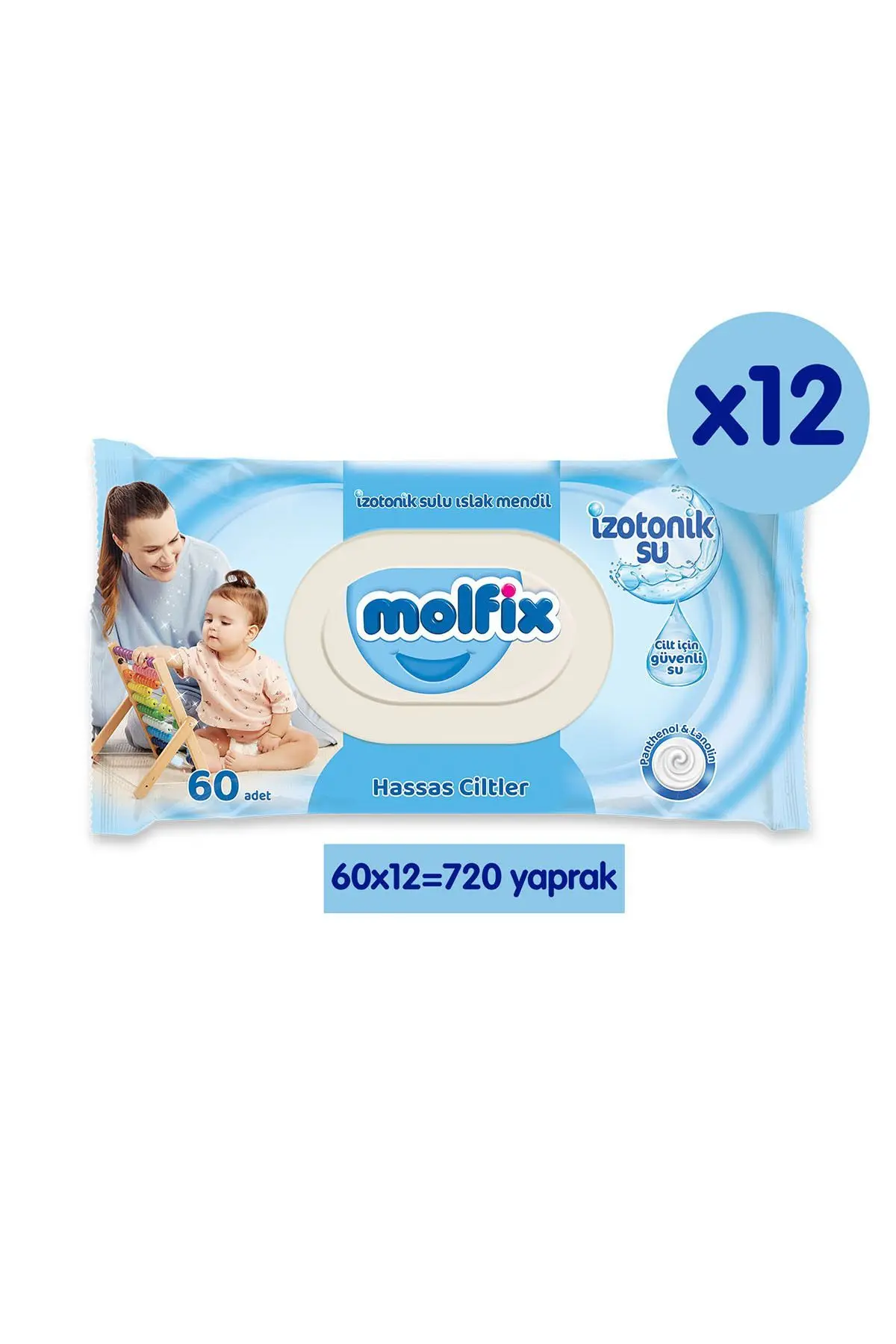 Molfix İzotonik Sulu Mendil Hassas 60 Lı X 12 Adet (720 YAPRAK)