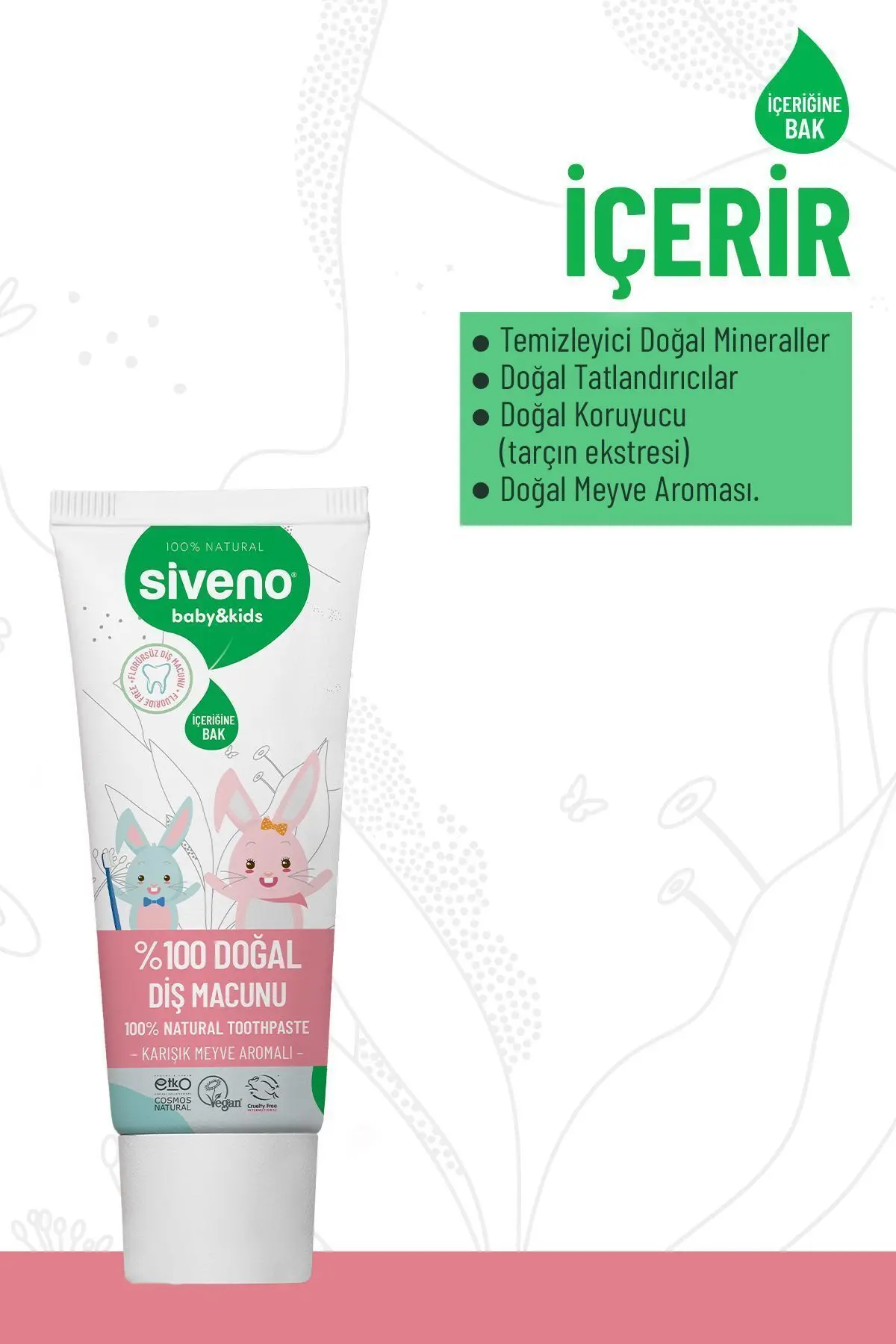 %100 Doğal Diş Macunu Bebek ve Çocuk İçin Karışık Meyve Aromalı Florürsüz 50 ml