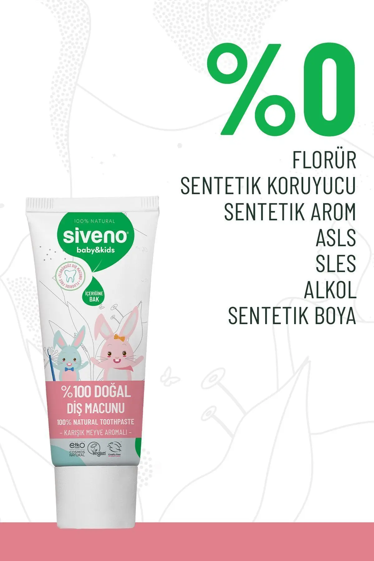 %100 Doğal Diş Macunu Bebek ve Çocuk İçin Karışık Meyve Aromalı Florürsüz 50 ml