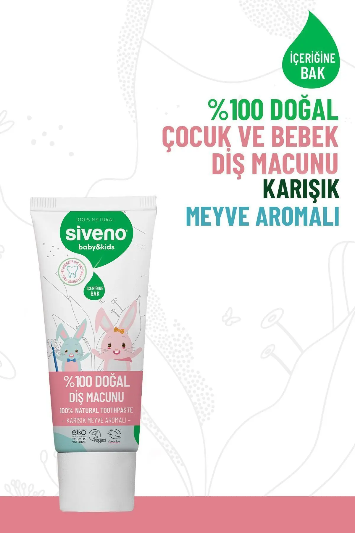 %100 Doğal Diş Macunu Bebek ve Çocuk İçin Karışık Meyve Aromalı Florürsüz 50 ml