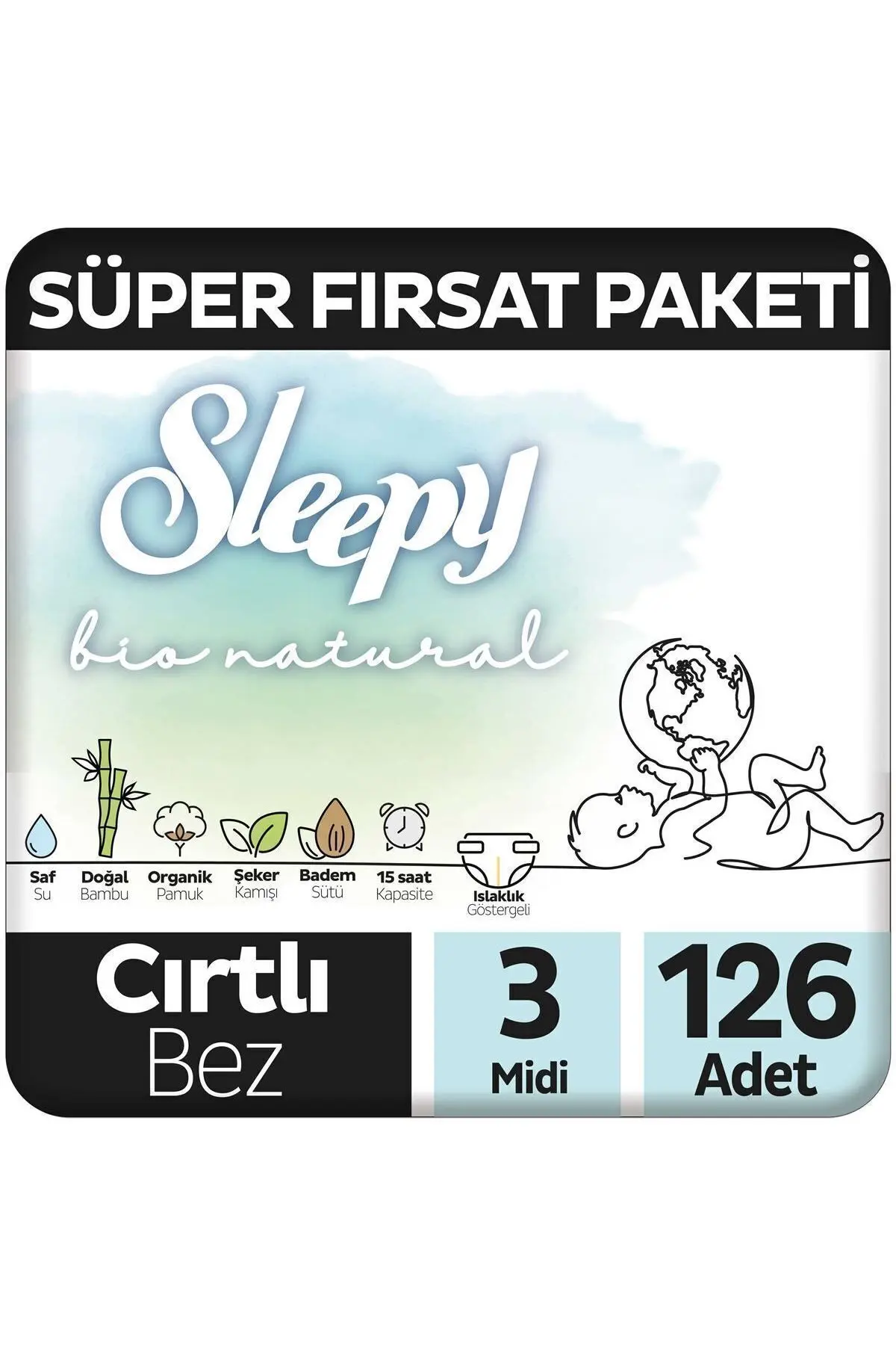 Sleepy Bio Natural Süper Fırsat Paketi Bebek Bezi 3 Numara Midi 126 Adet
