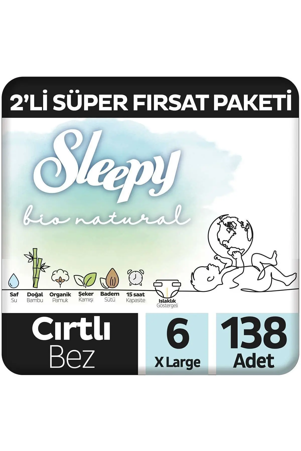 Bio Natural 2'Li Süper Fırsat Paketi Bebek Bezi 6 Numara Xlarge 138 Adet