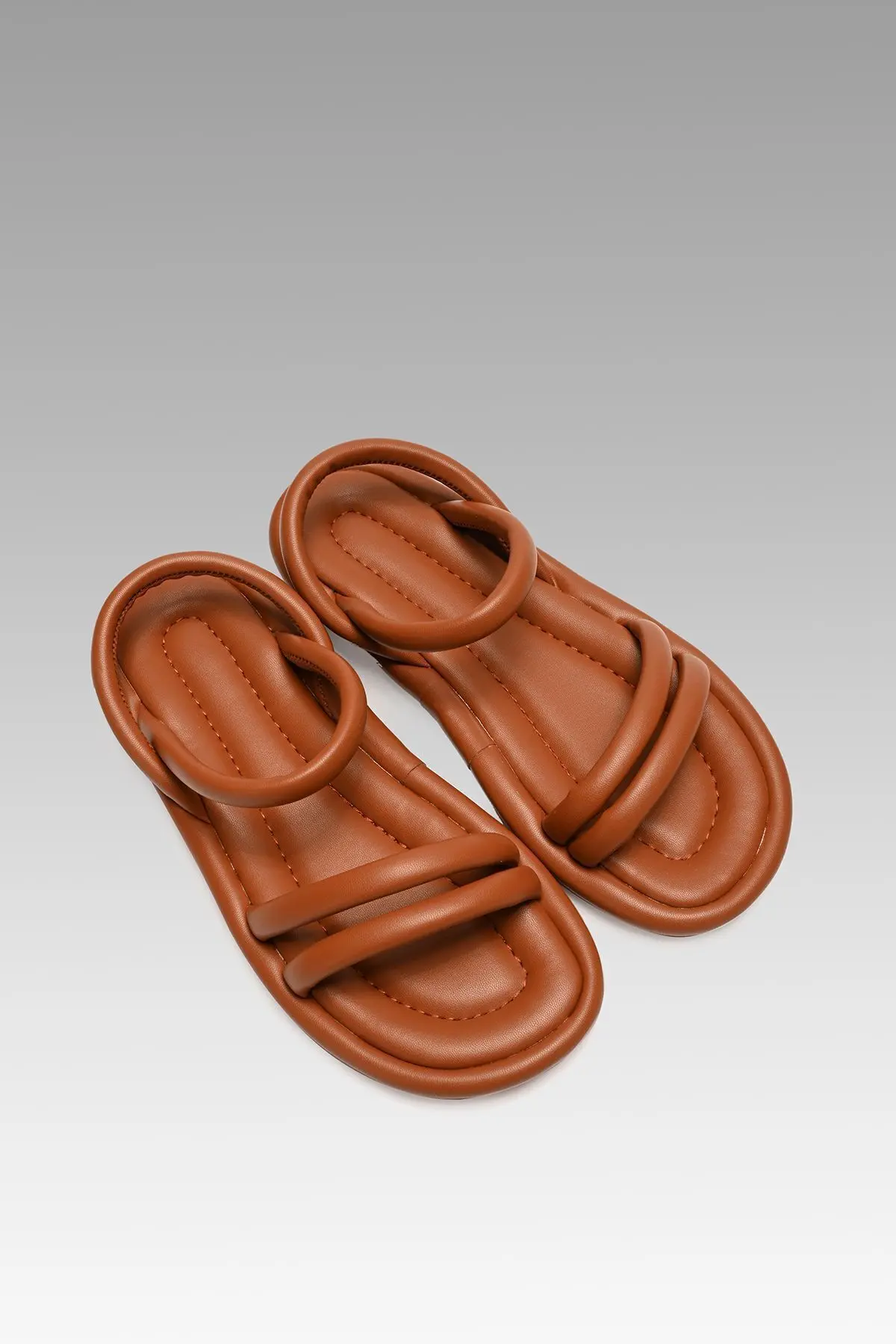 Kadın Taba Rome Çift Bantlı Puff Sandalet 2cm Byndrsl01