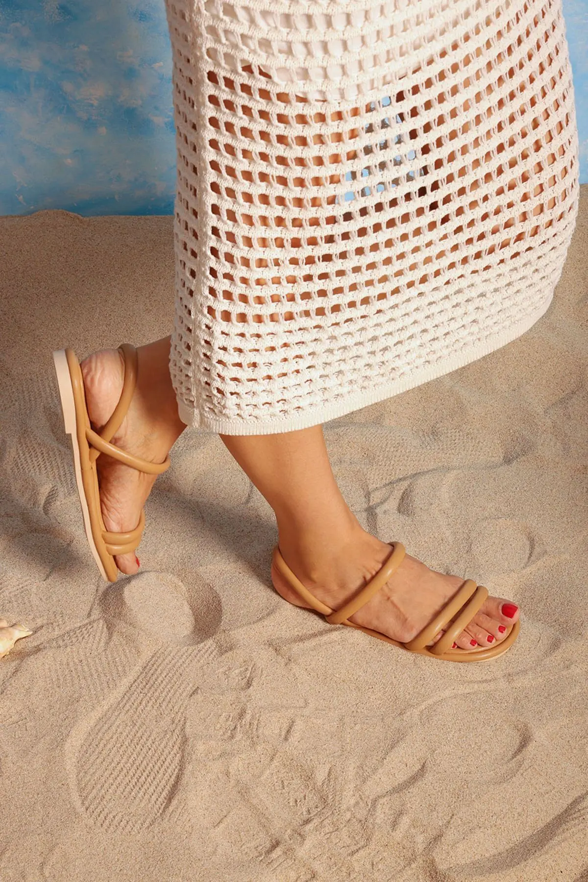 Kadın Nude Rome Çift Bantlı Puff Sandalet 2cm Byndrsl01