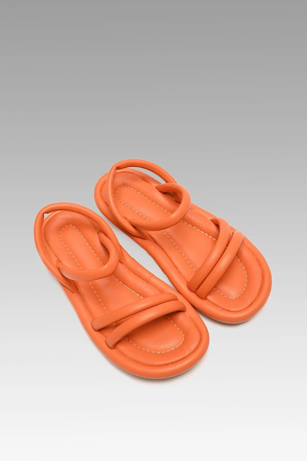 Kadın Turuncu Rome Çift Bantlı Puff Sandalet 2cm Byndrsl01