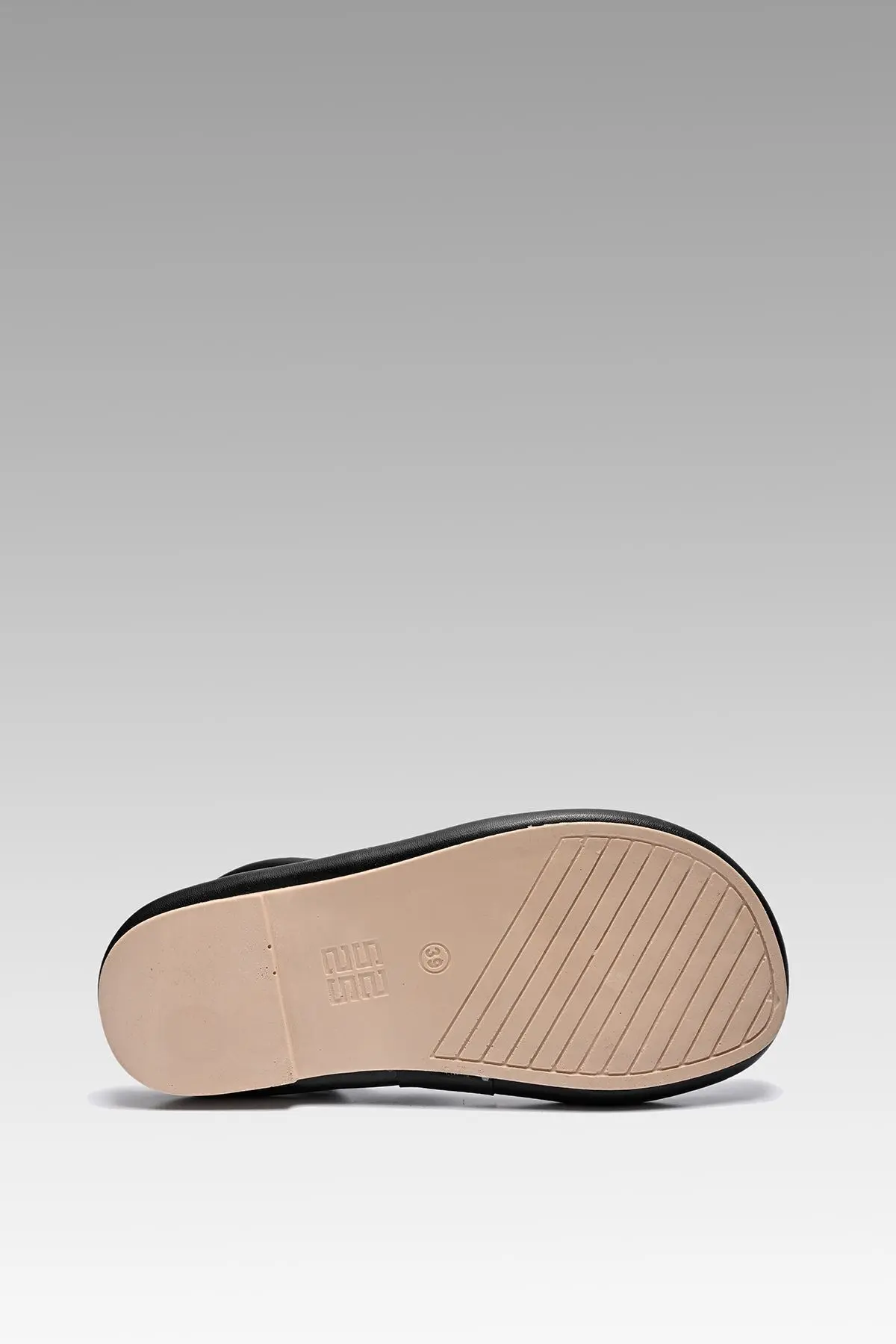 Kadın Siyah Rome Çift Bantlı Puff Sandalet 2cm Byndrsl01