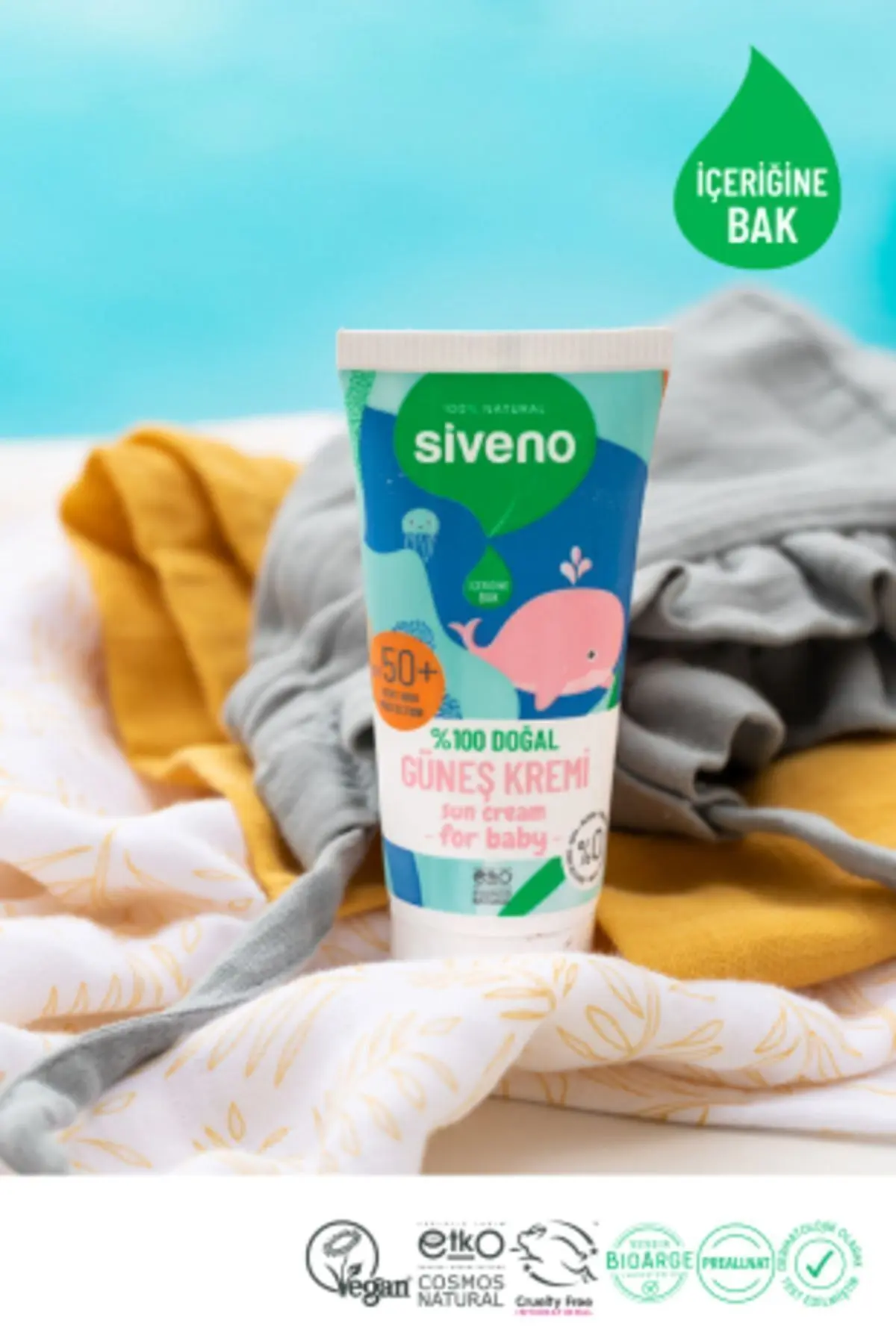 %100 Doğal Bebek Güneş Kremi Leke Karşıtı Antioksidan Nemlendirici Bitkisel Uva Uvb Spf50 50 ml