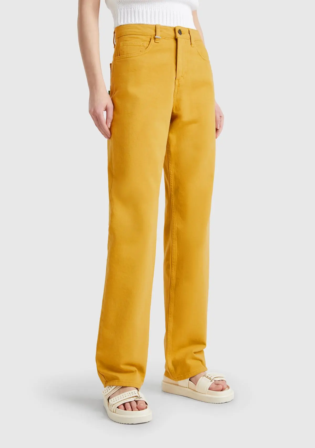United Colors of Benetton Kadın Sarı %100 Pamuk Normal Bel Regular Fit Denim Pantolon