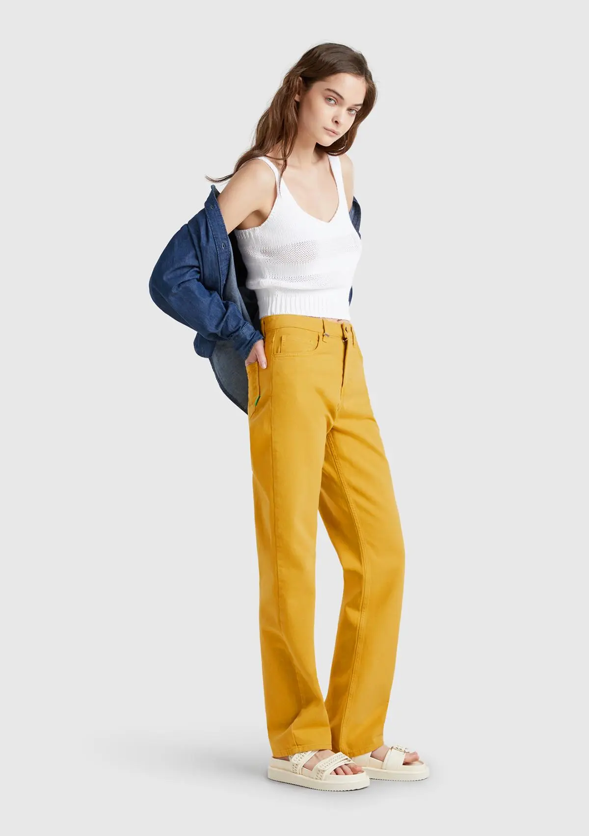 Kadın Sarı %100 Pamuk Normal Bel Regular Fit Denim Pantolon