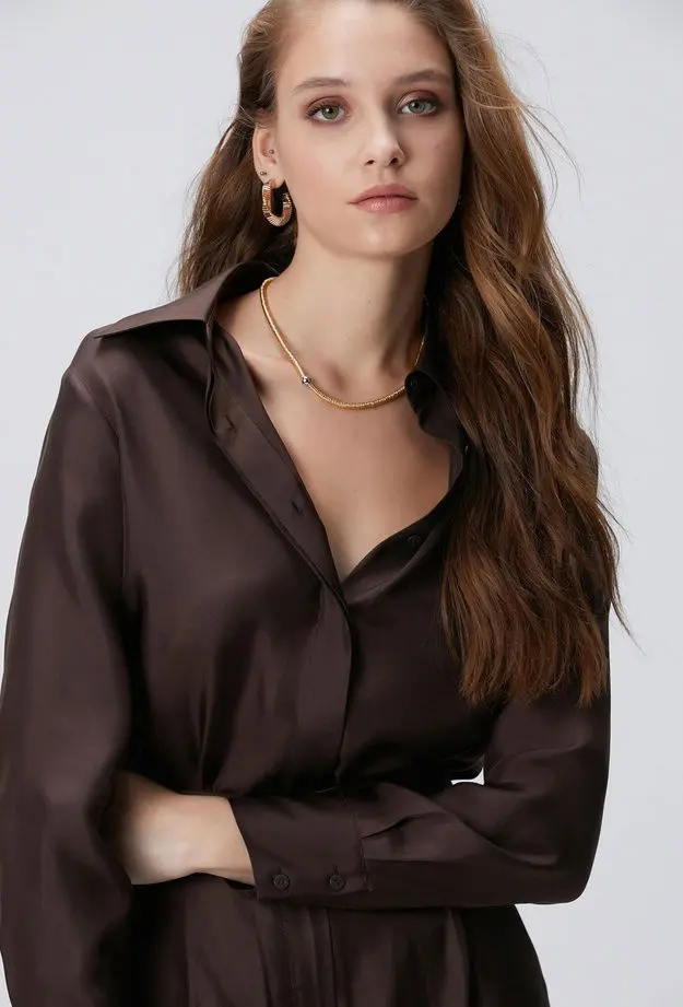 Network Kadın Limited Acı Kahve İpek Twill Gömlek