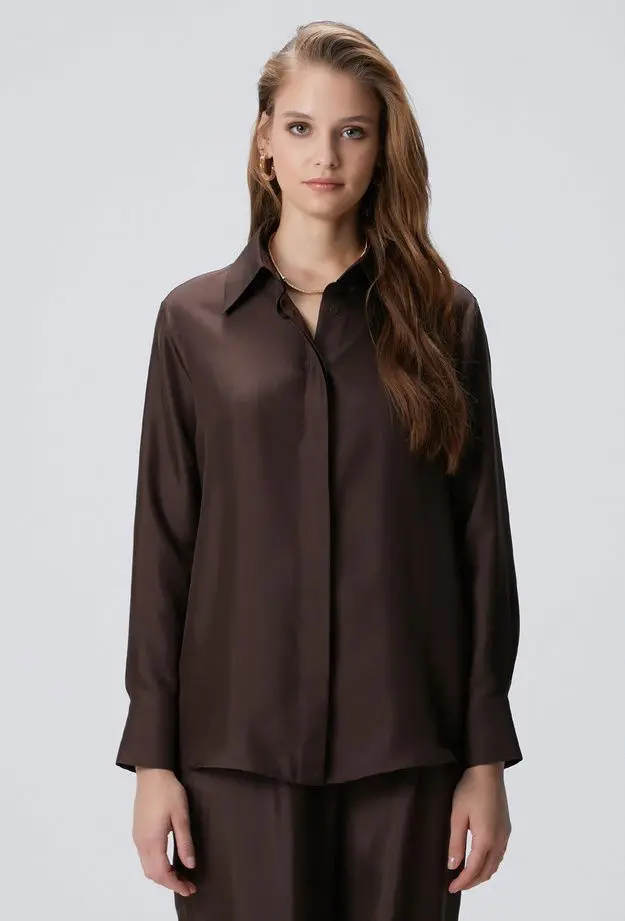 Network Kadın Limited Acı Kahve İpek Twill Gömlek