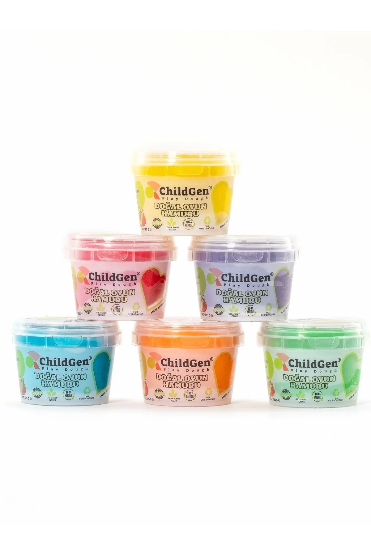 Doğal Oyun Hamuru - Eco Cup- 6lı Ana Ve Ara Renkler (mor -yeşil-turuncu-mavi-sarı-kırmızı) 6x125gr
