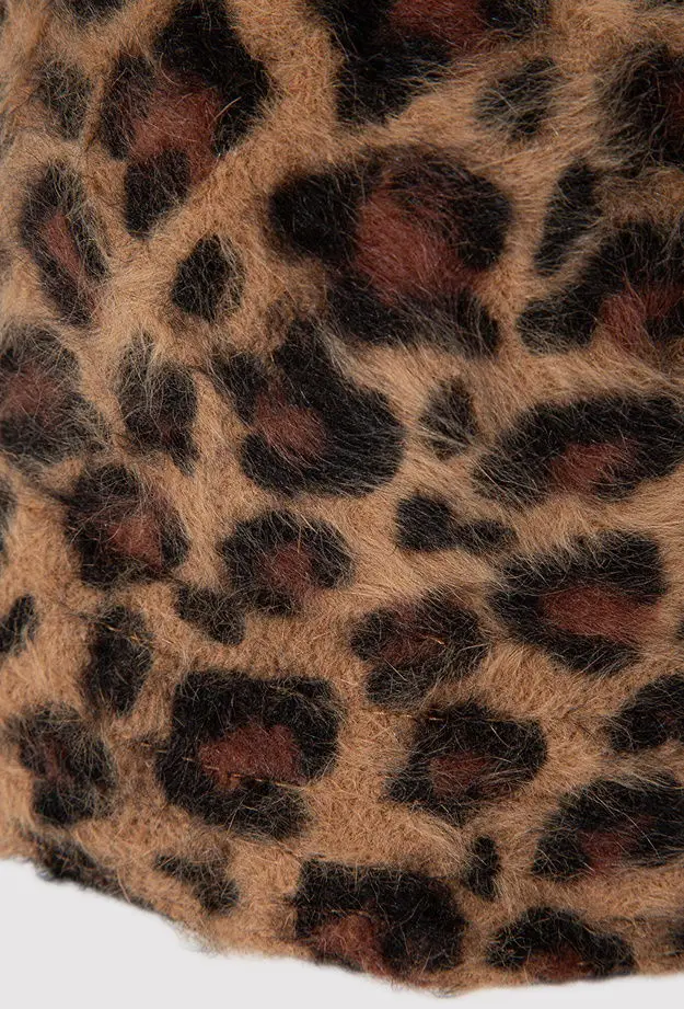 Mavi Peluş Leopar Desenli Bucket Şapka 198988-25818