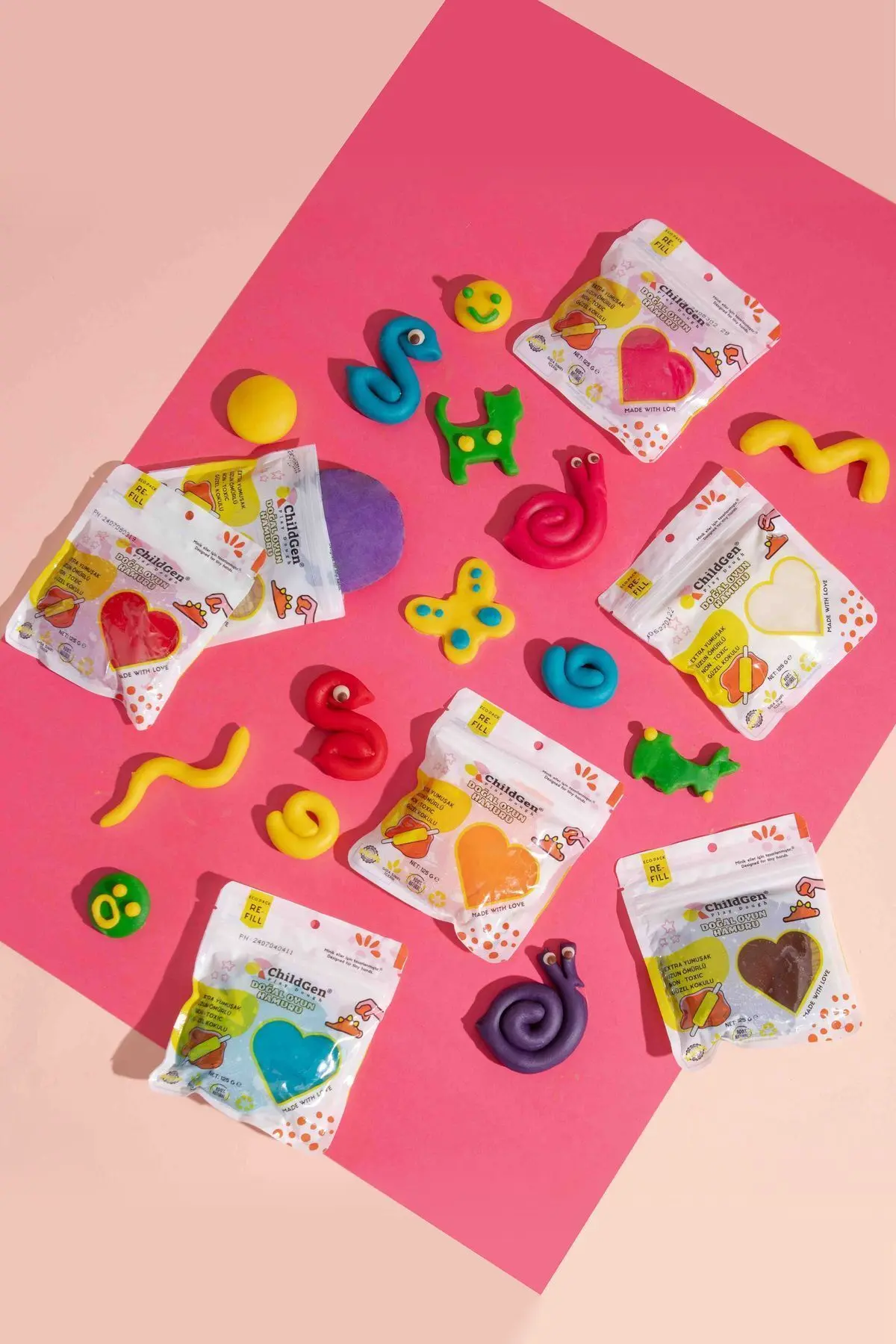 Doğal Oyun Hamuru - 9’lu 9x125 Gram Vakumlu Kartuş Paket - (ecopack-refill)