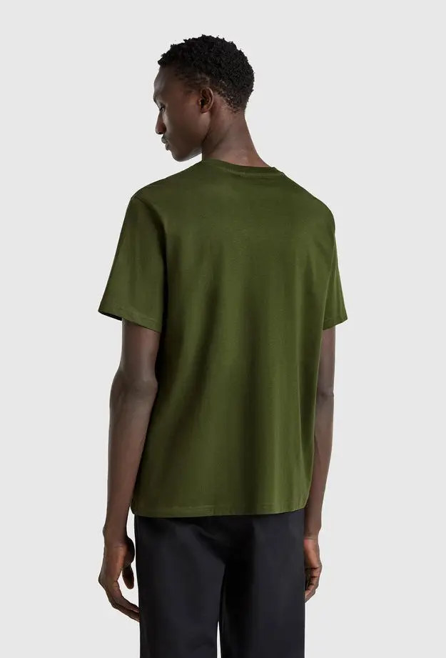 Erkek Haki %100 Koton Benetton Logolu Bisiklet Yaka T-Shirt