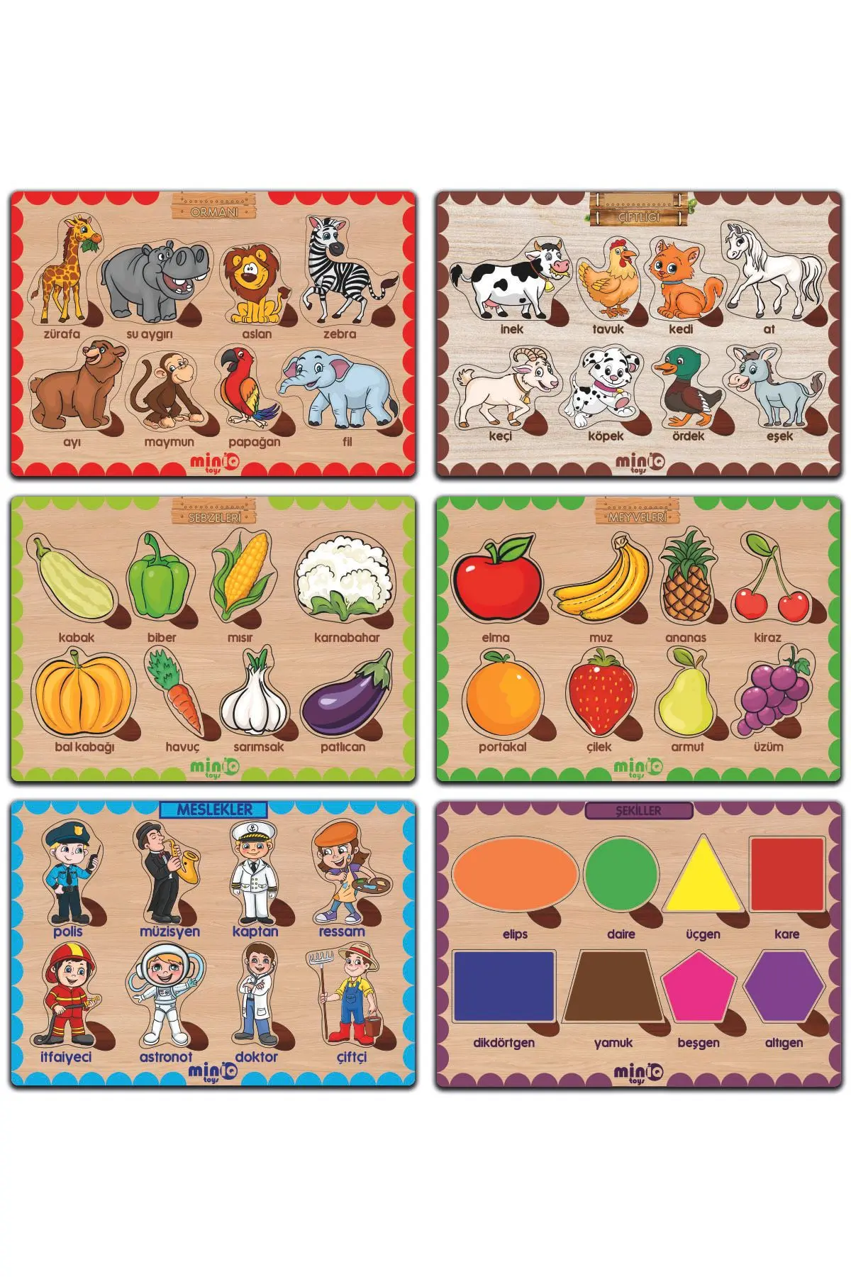Ahşap Türkçe 6’lı Mega Set Eğitici Öğretici Yapboz
