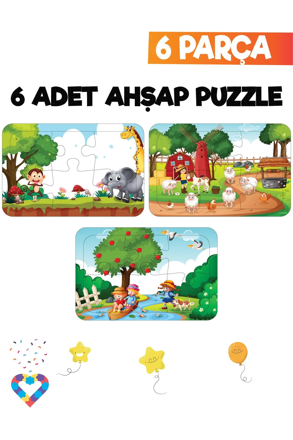 Ahşap Çocuklar Için Eğitici Ve Öğretici Puzzle, 6 Parça'lı 6 Farklı Ürün