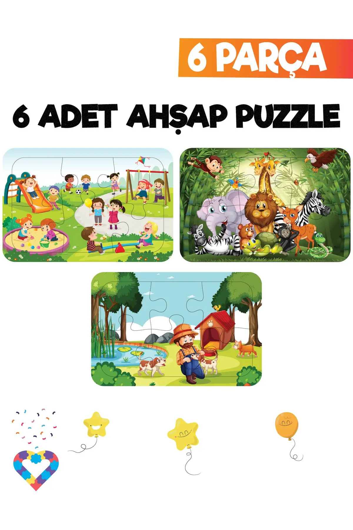 Ahşap Çocuklar Için Eğitici Ve Öğretici Puzzle, 6 Parça'lı 6 Farklı Ürün
