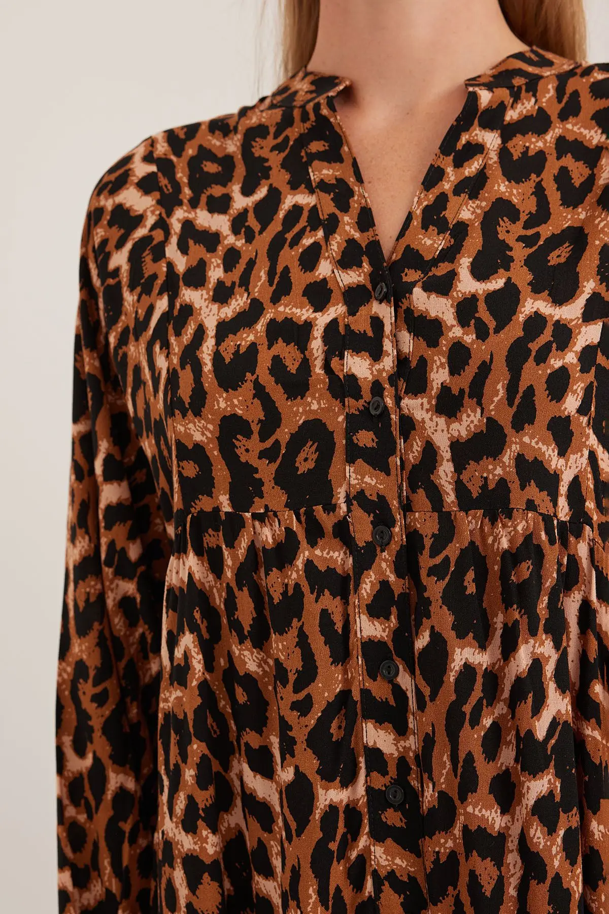 Kadın Kahverengi Bej Viskon Tesettür Elbise 2423