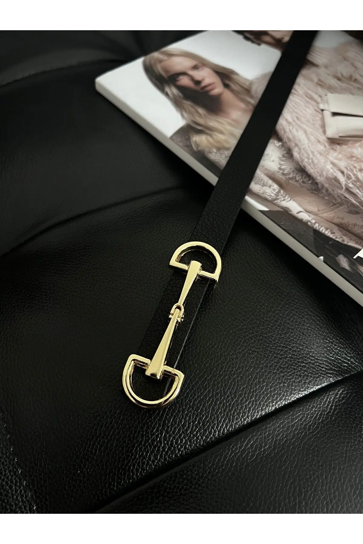 Uzun Gold Tokalı Ince Siyah Kadın Kemeri, Ceket Kemeri, Gömlek Kemeri, Elbise Kemeri