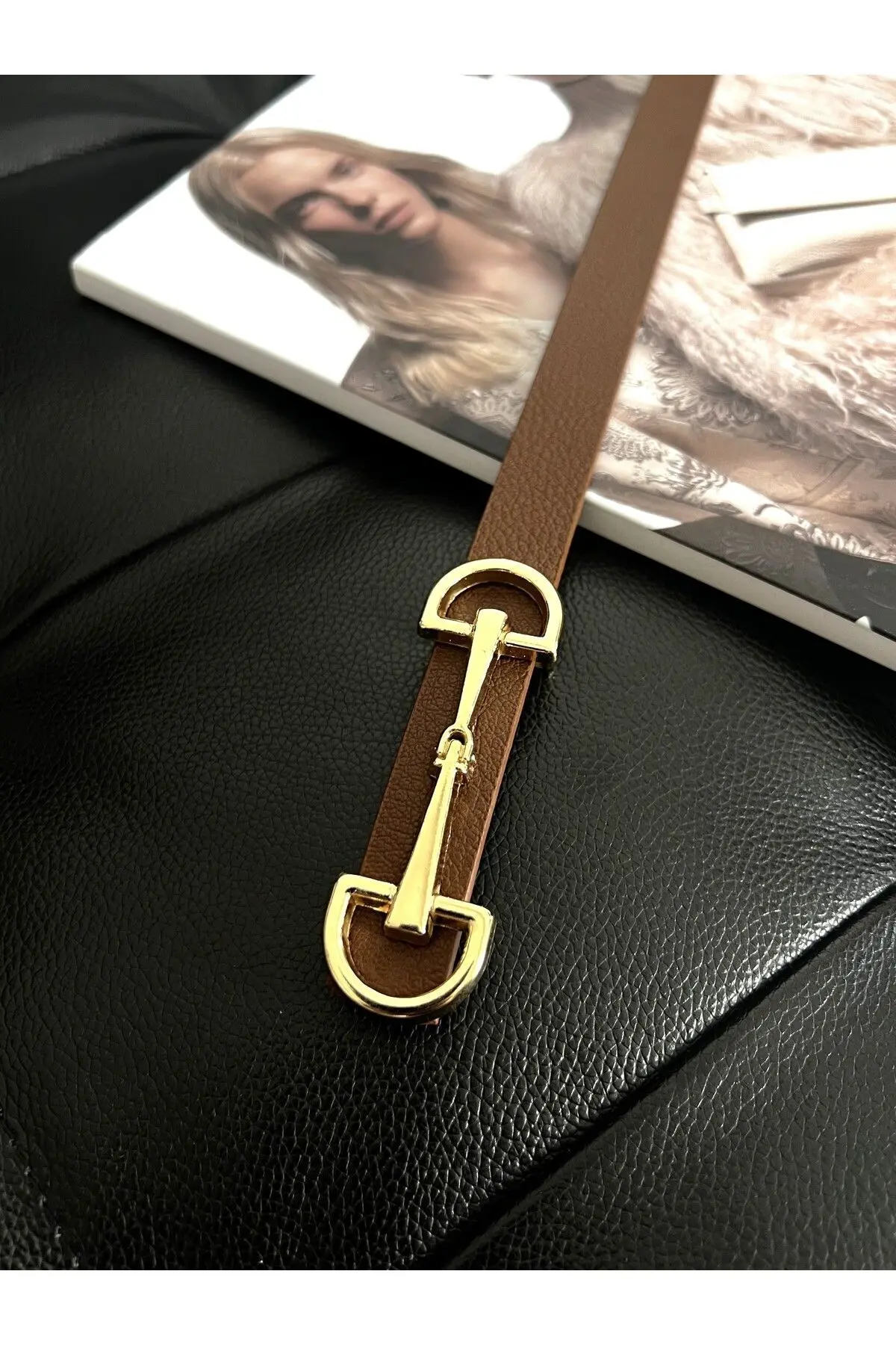 Uzun Gold Tokalı İnce Taba Kadın Kemeri, Ceket Kemeri, Gömlek Kemeri, Elbise Kemeri