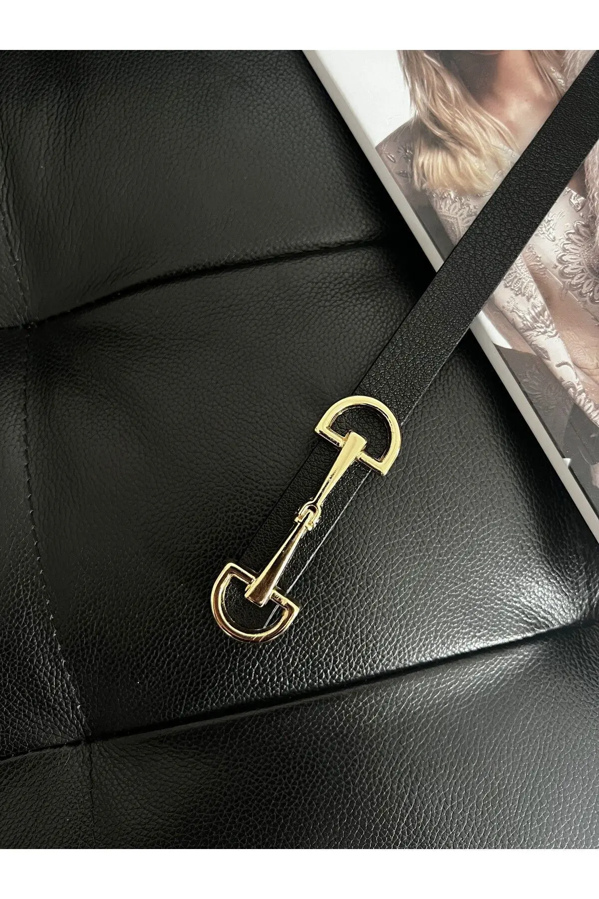 Uzun Gold Tokalı Ince Siyah Kadın Kemeri, Ceket Kemeri, Gömlek Kemeri, Elbise Kemeri