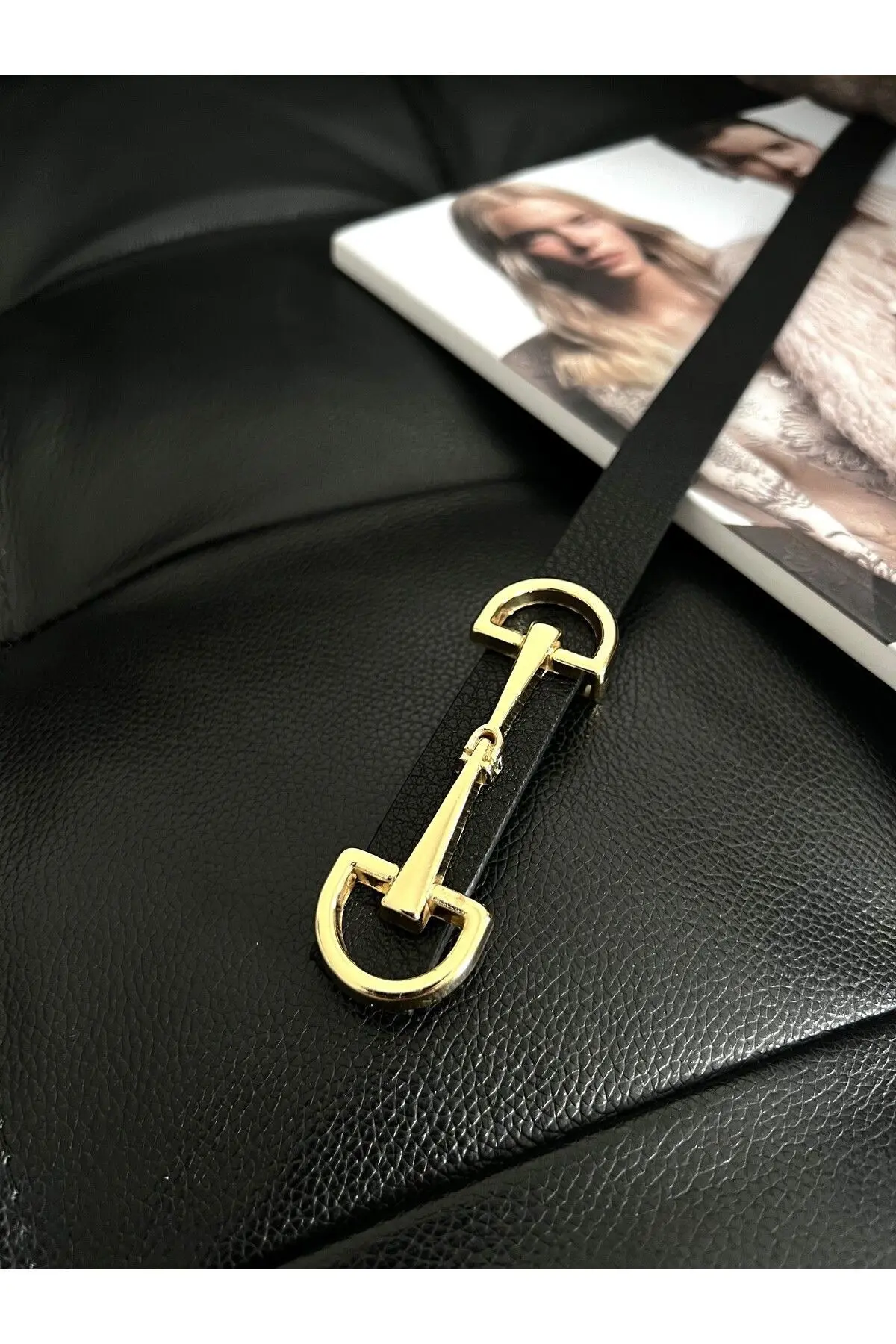 Uzun Gold Tokalı Ince Siyah Kadın Kemeri, Ceket Kemeri, Gömlek Kemeri, Elbise Kemeri