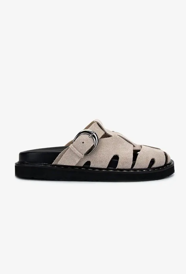 Valmenti Valmenti Kadın Hakiki Deri Bej Süet Düz Terlik