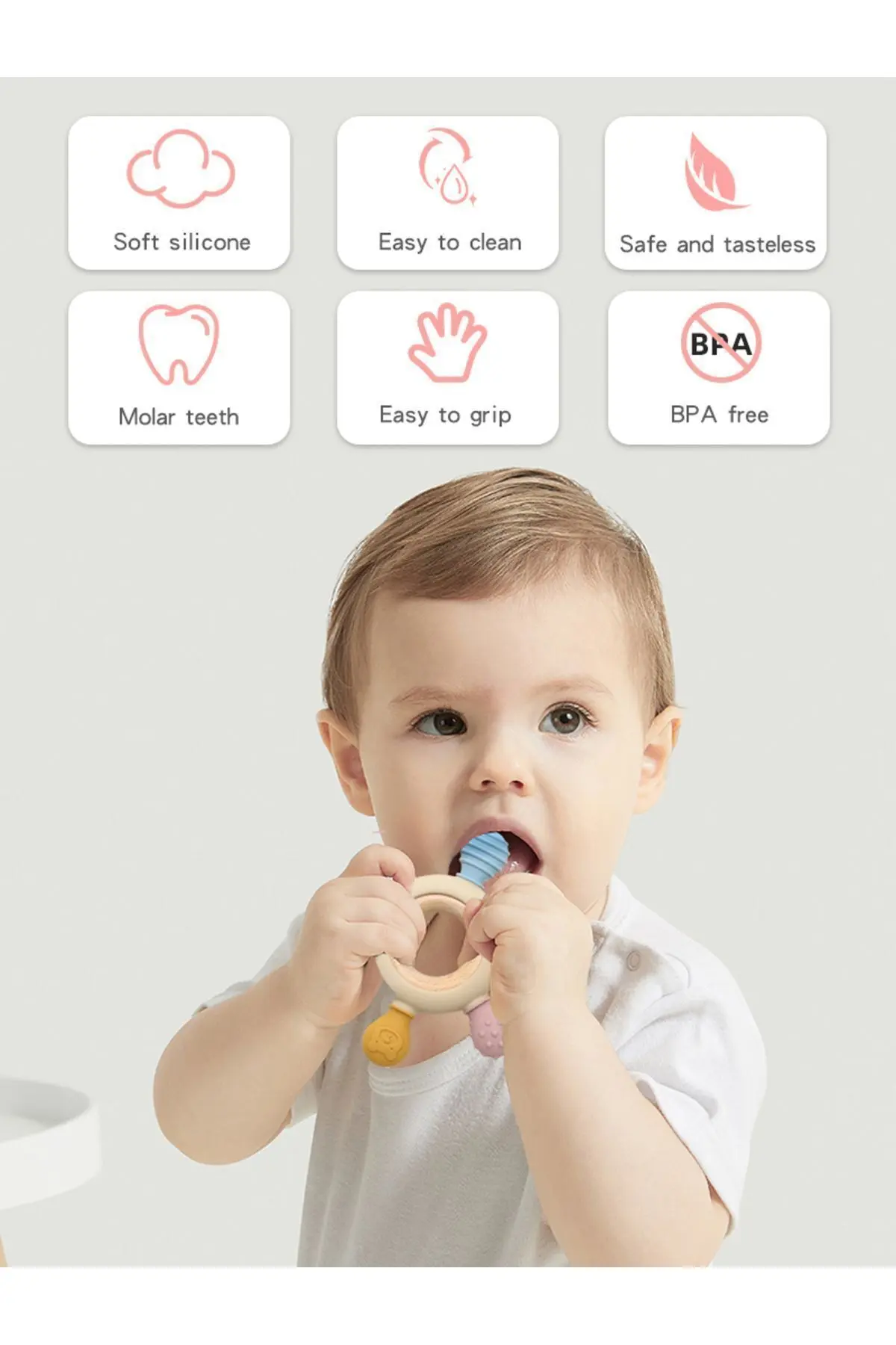 Silikon Bebek Diş Kaşıyıcı Hafif ve Rahat Kavranır