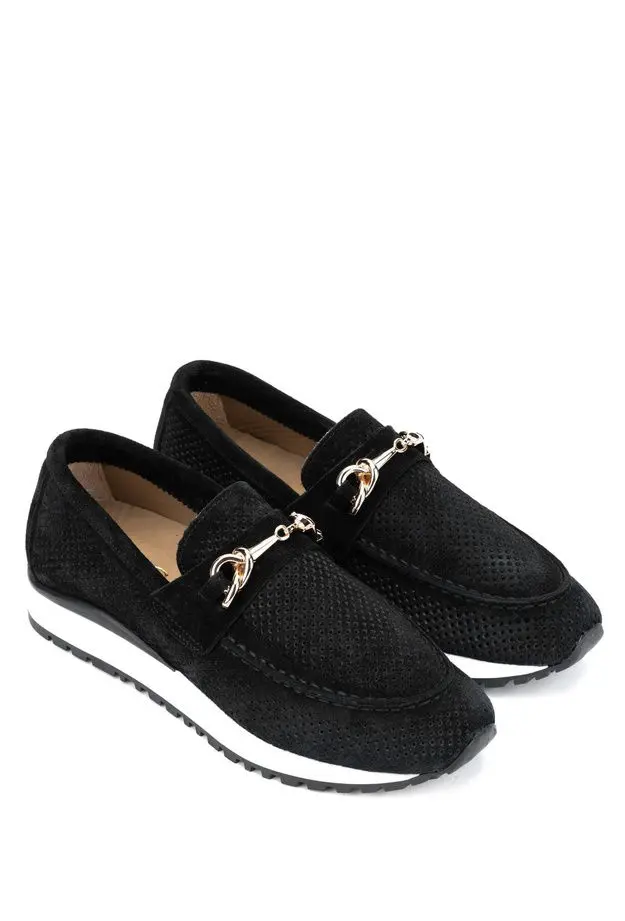 Tamer Tanca Kadın Hakiki Deri Siyah Süet Casual Ayakkabı