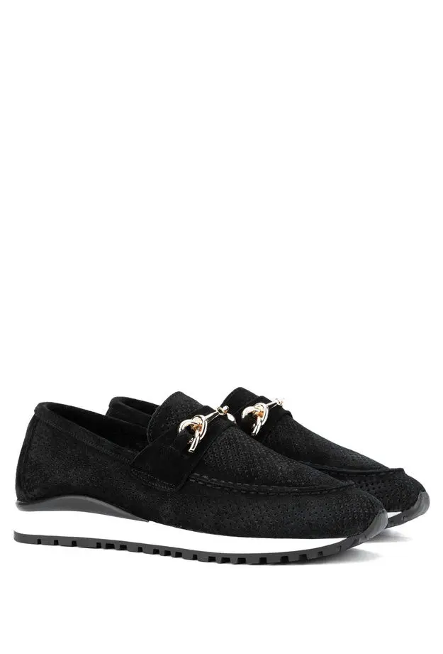 Tamer Tanca Kadın Hakiki Deri Siyah Süet Casual Ayakkabı