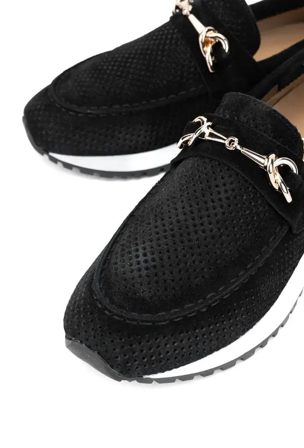 Tamer Tanca Kadın Hakiki Deri Siyah Süet Casual Ayakkabı