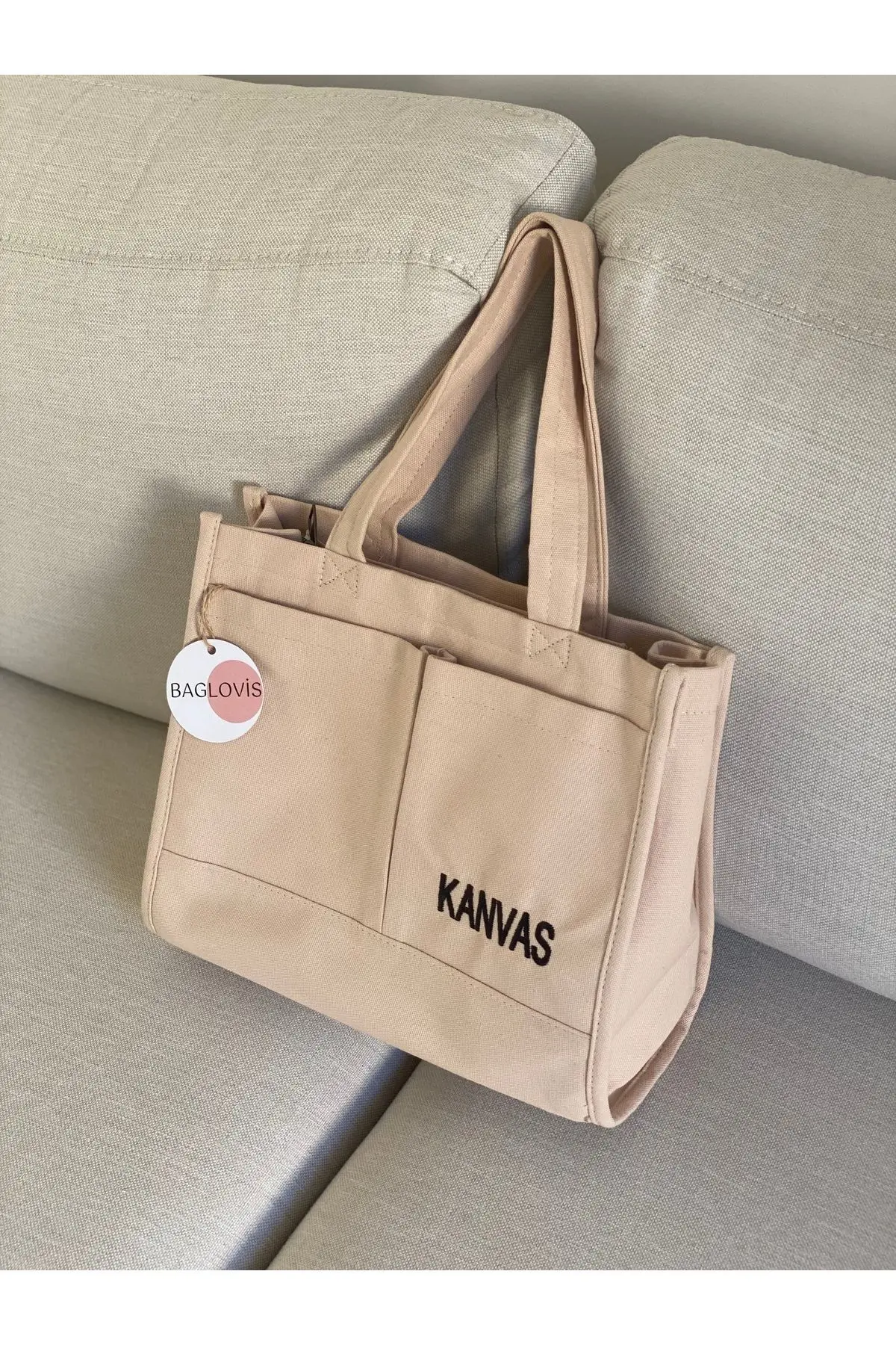 KANVAS KUMAŞ NAKIŞ DETAYLI BÜYÜK OMUZ ÇANTASI