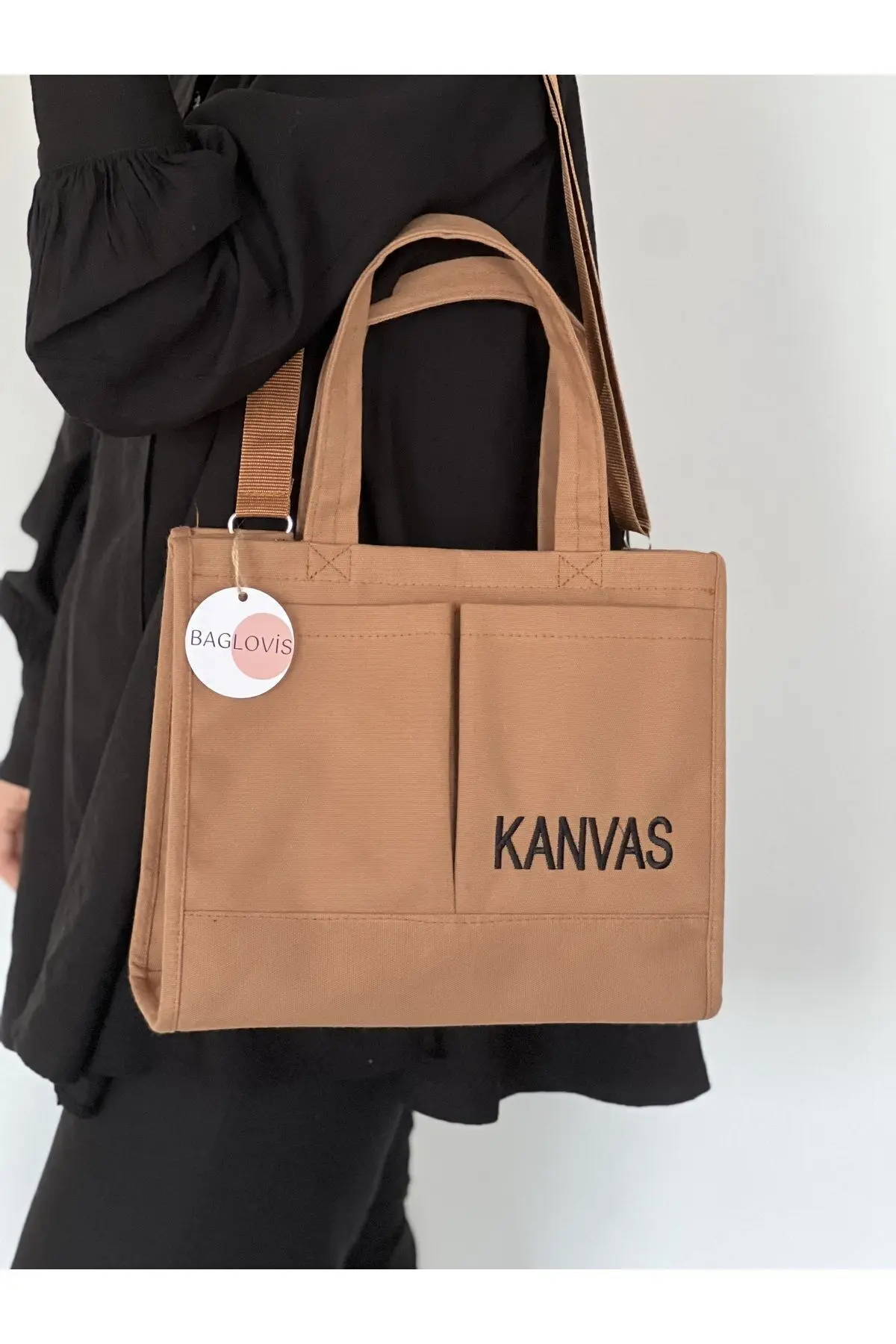 KANVAS KUMAŞ NAKIŞ DETAYLI BÜYÜK OMUZ ÇANTASI