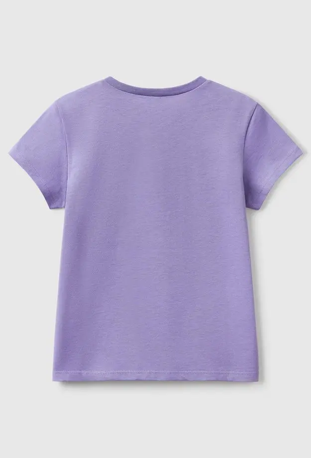 Kız Çocuk Mor Simli Logo Baskılı T-Shirt