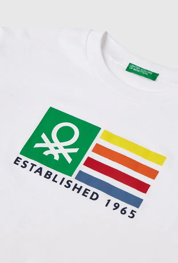 Erkek Çocuk Beyaz Benetton Logo Baskılı T-Shirt