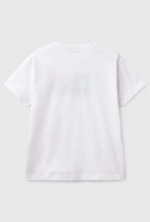 Erkek Çocuk Beyaz Benetton Logo Baskılı T-Shirt