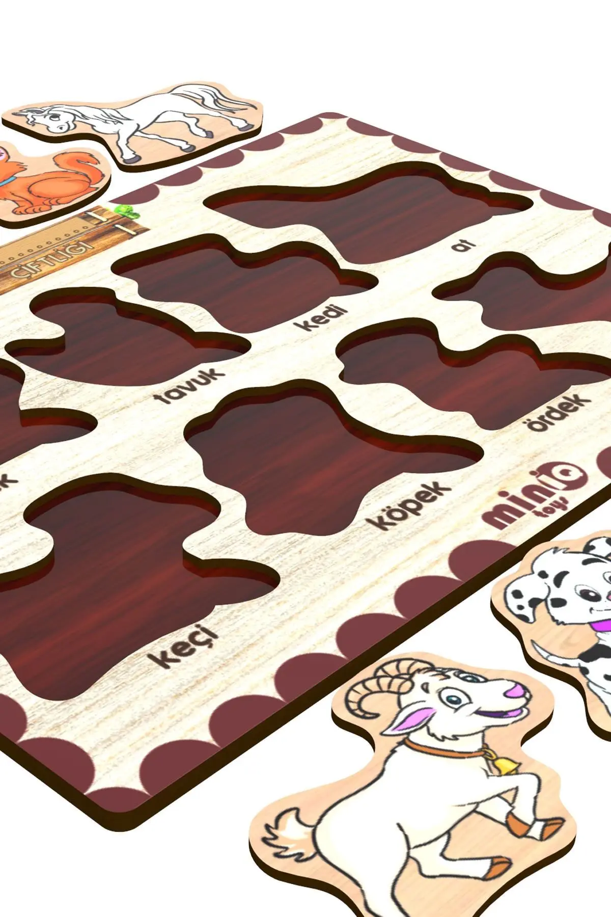 Ahşap Türkçe Ciftlik Hayv.+meyveler-sekiller-sayilar 4’lü Set Eğitici-öğretici Yapboz