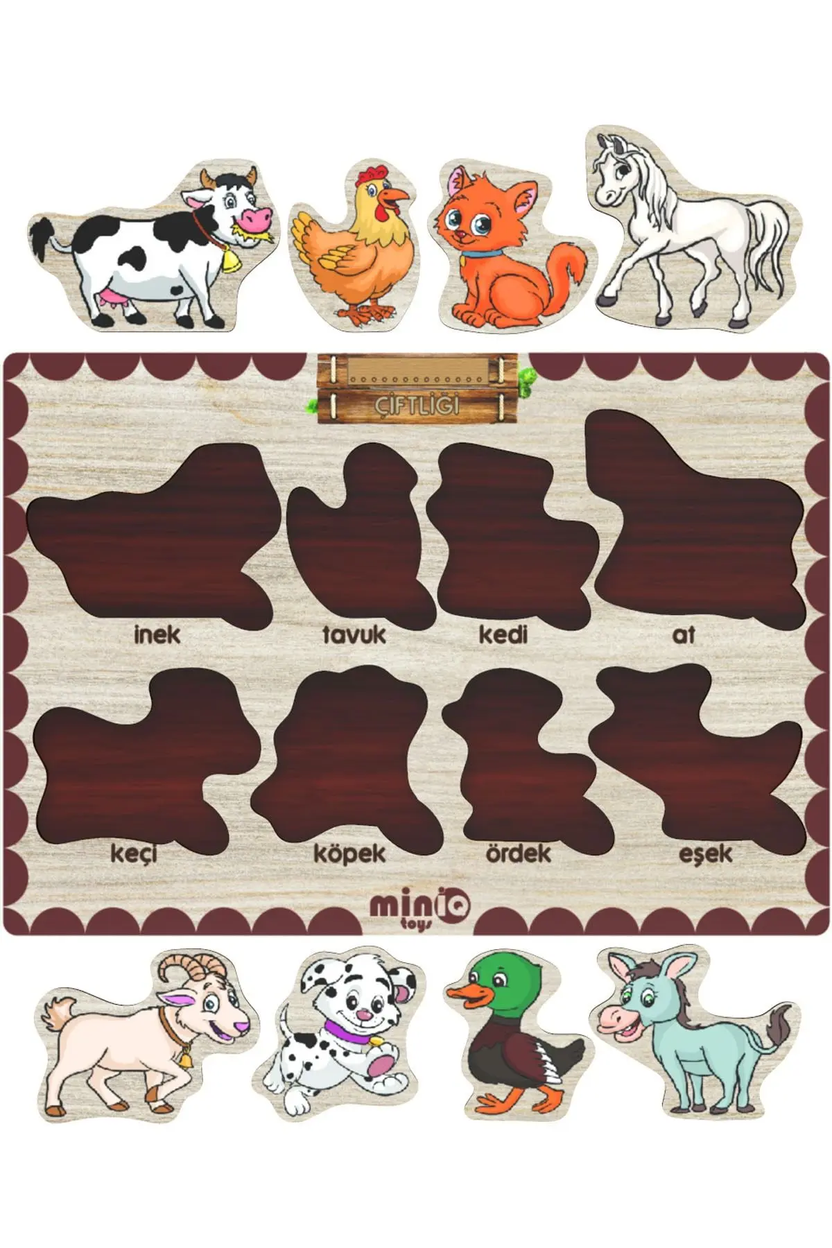 Ahşap Türkçe Ciftlik Hayv.+meyveler-sekiller-sayilar 4’lü Set Eğitici-öğretici Yapboz