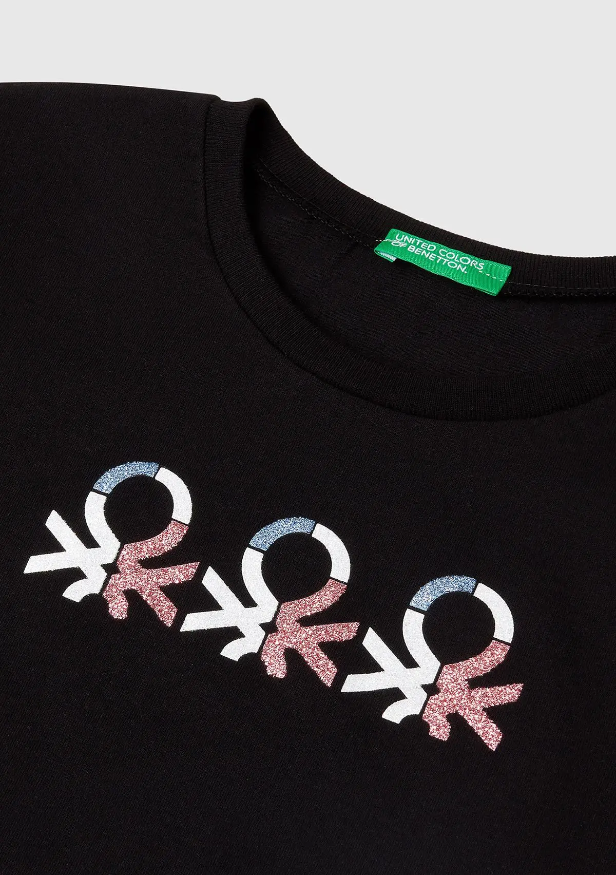 Kız Çocuk Siyah Simli Logo Baskılı T-Shirt