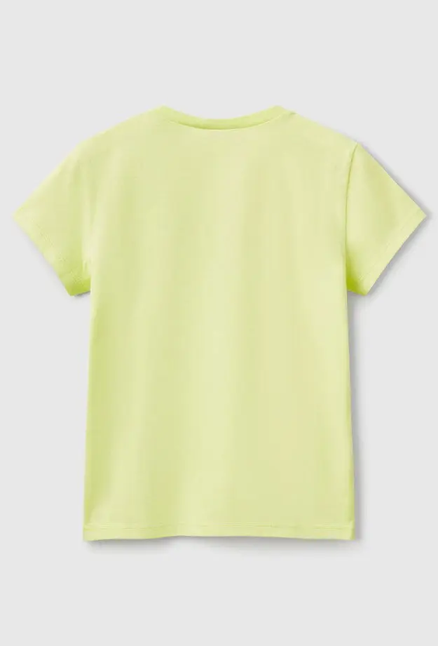 Kız Çocuk Sarı Simli Logo Baskılı T-Shirt