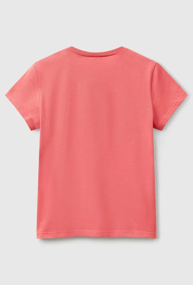 Kız Çocuk Fuşya Simli Logo Baskılı T-Shirt