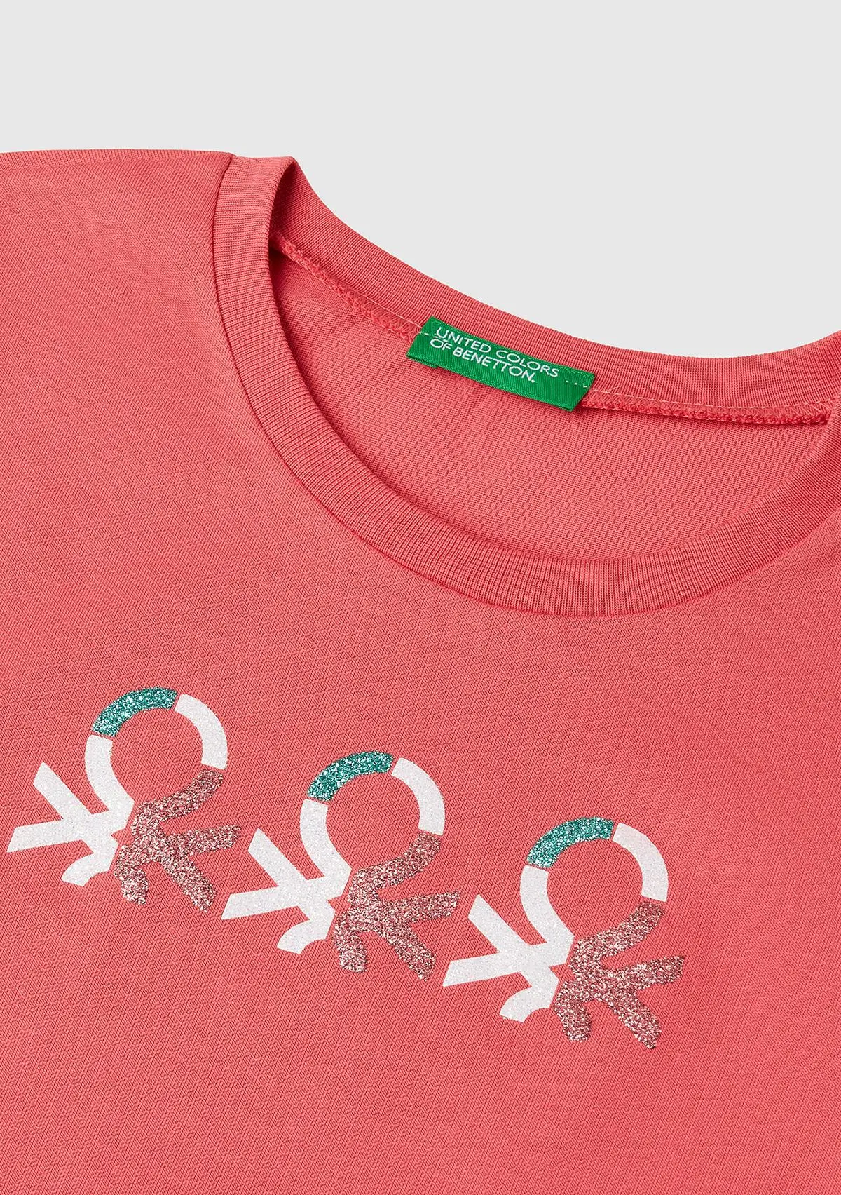 Kız Çocuk Fuşya Simli Logo Baskılı T-Shirt