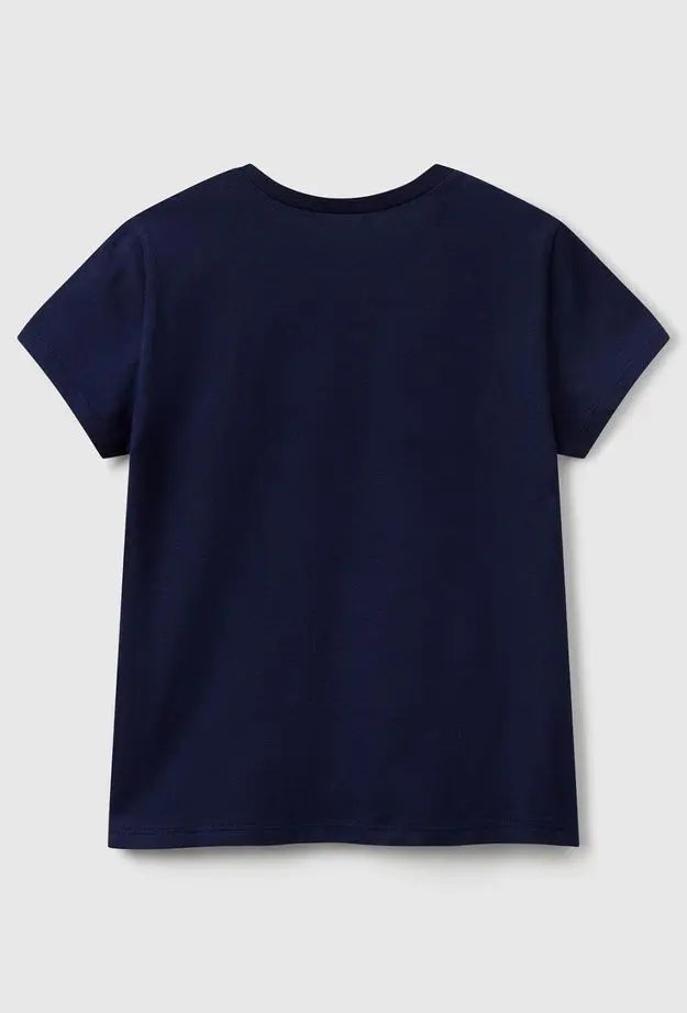 Kız Çocuk Lacivert Simli Logo Baskılı T-Shirt