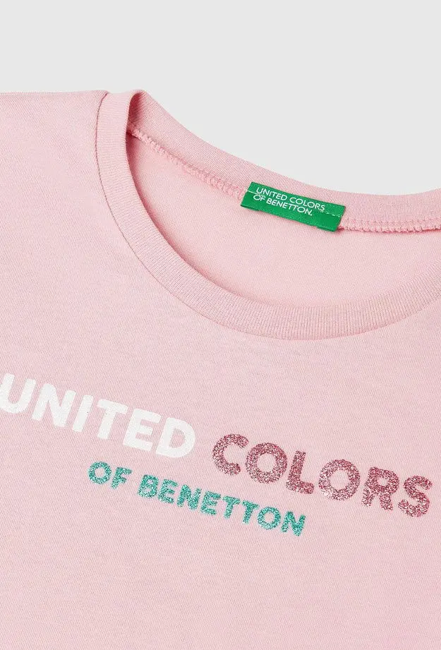 Kız Çocuk Pembe Simli Logo Baskılı T-Shirt