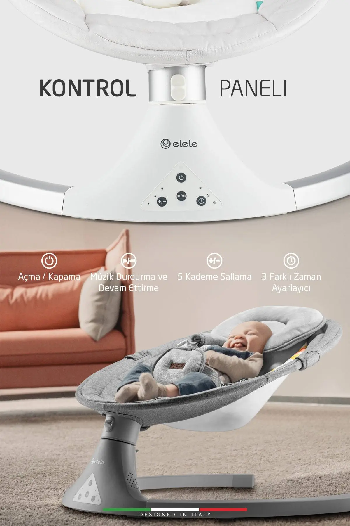 Dormire 2 Elektrikli Otomatik Sallanan Kademeli Ana Kucağı Açık Gri-beyaz