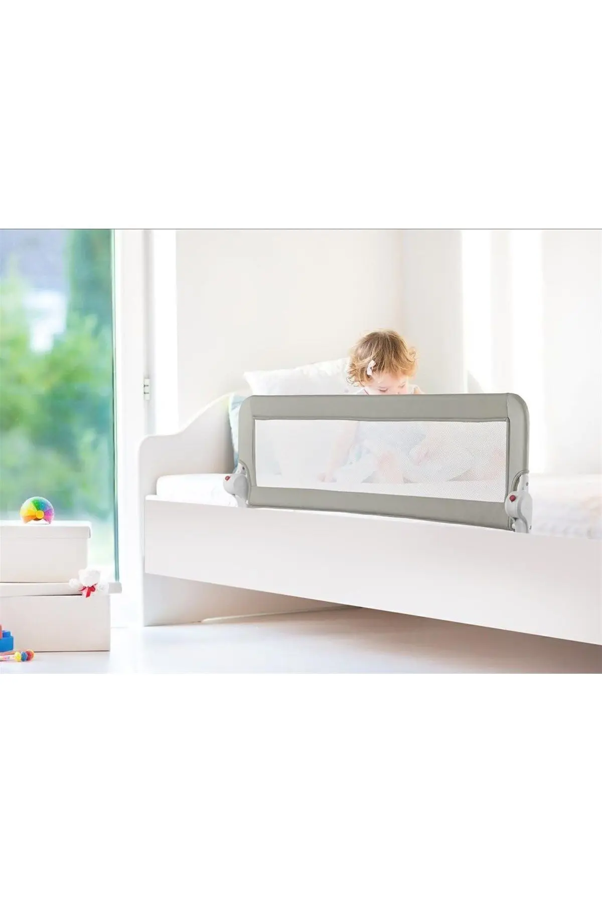 Bebek Güvenlik Yatak Bariyeri 150 Cm Yataktan Düşmeyi Önleyen Bariyer Beyaz Renk Büyük Boy