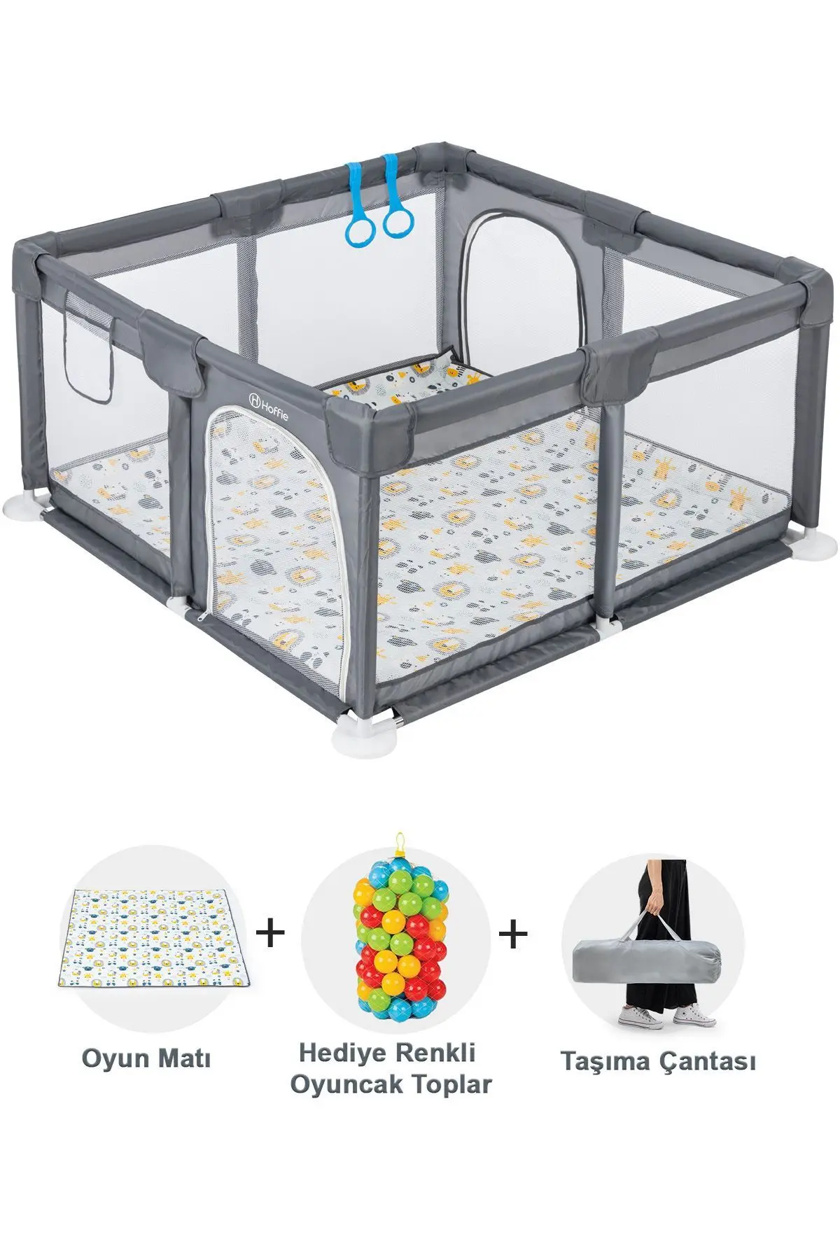 Hoffie Original Playard Plus Güvenli Bebek Ve Çocuk Oyun Alanı Oyun Parkı 120x120 Oyun Matı Ve Topları