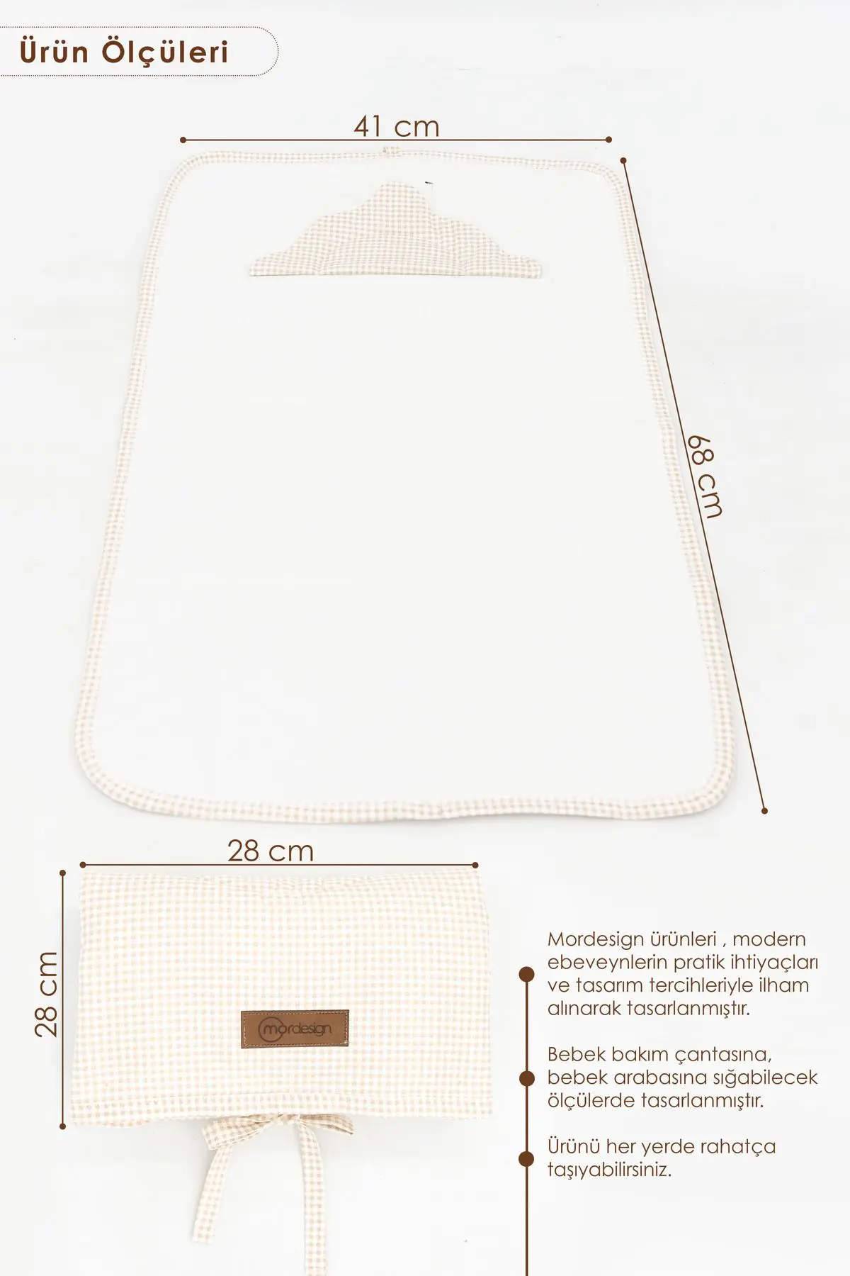 3'lü Bebek Bakım Seti; Keçe Anne Bebek Organizeri, Su Geçirmez Alt Değiştirme Pedi, Alt Açma Çantası